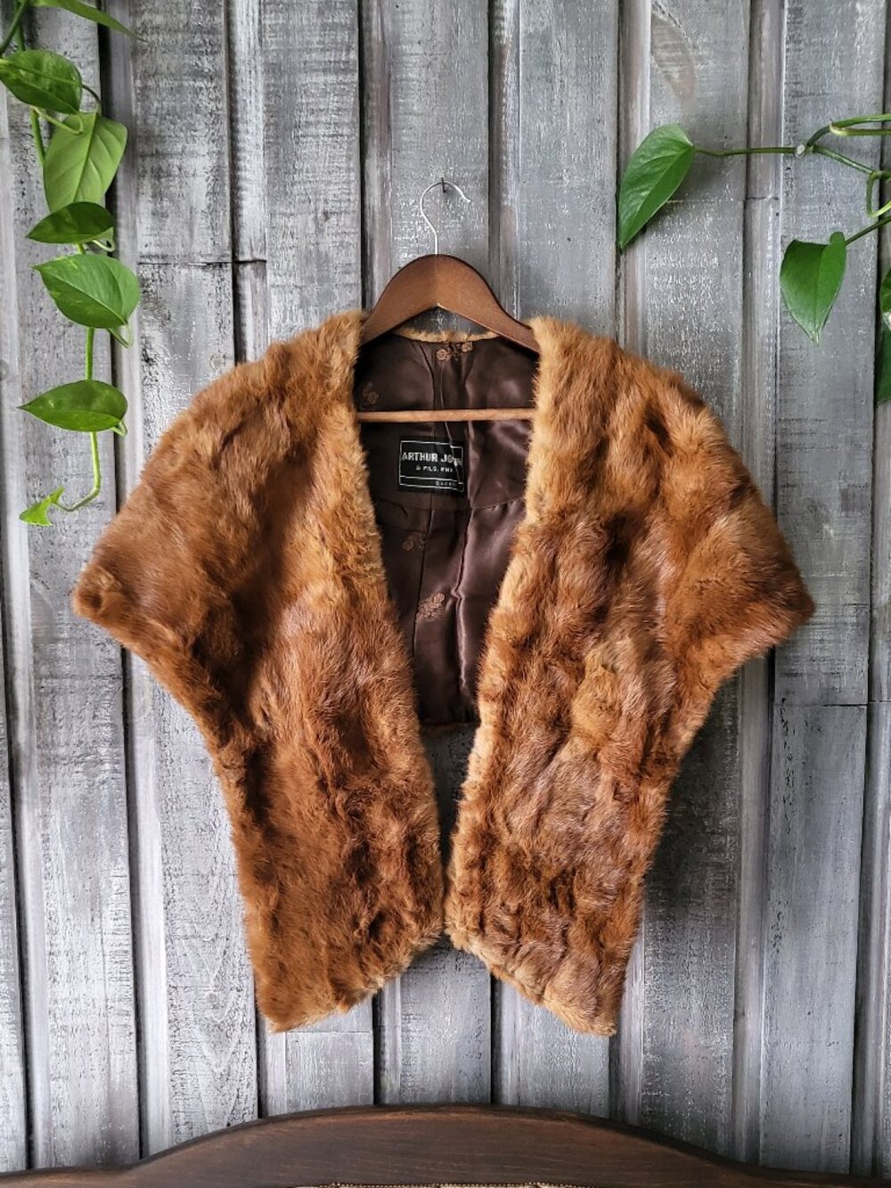 Genuine Male Let Out Mink Fur Stole Shawl Pockets MINT